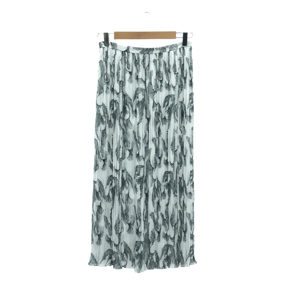 【美品】  ROCHAS / ロシャス | 総柄 サイドジップ プリーツ スカート | 40 | ホワイト/ブラック | レディース