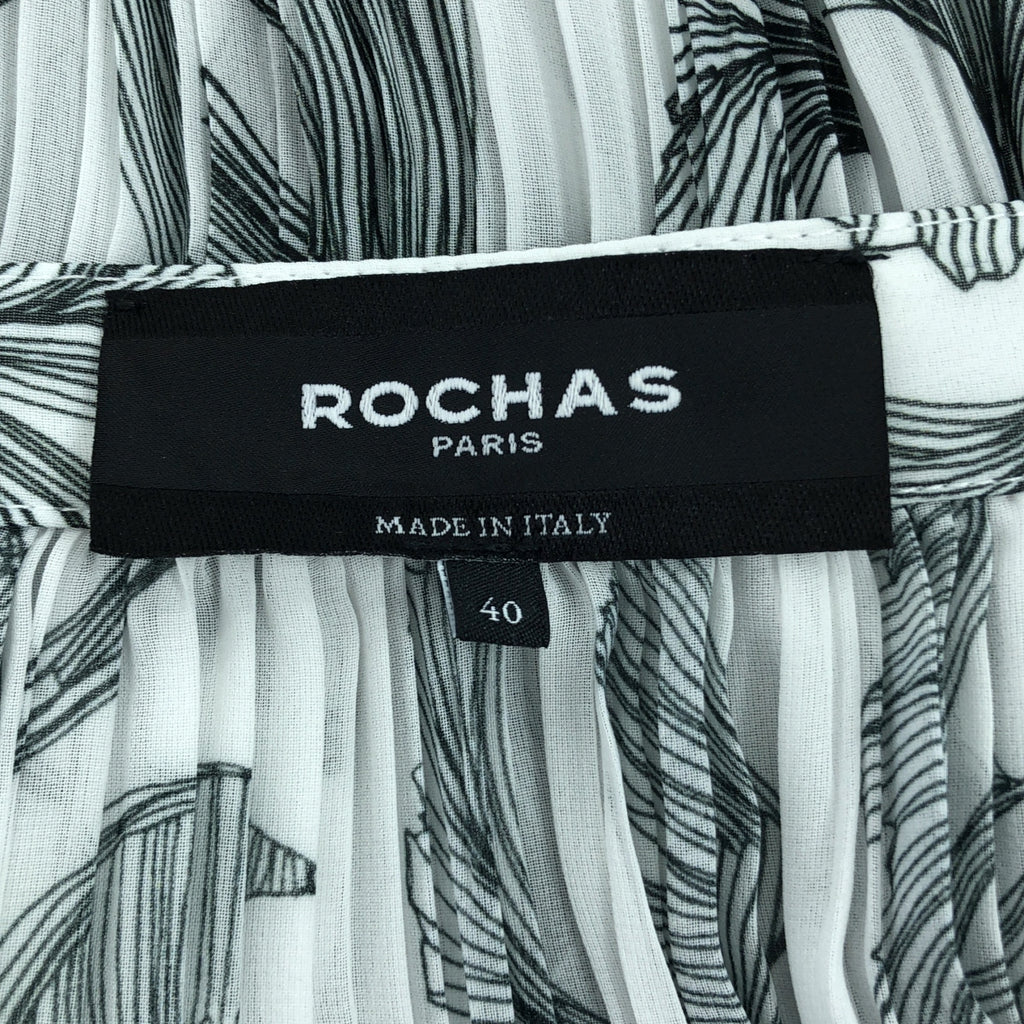 【美品】  ROCHAS / ロシャス | 総柄 サイドジップ プリーツ スカート | 40 | ホワイト/ブラック | レディース
