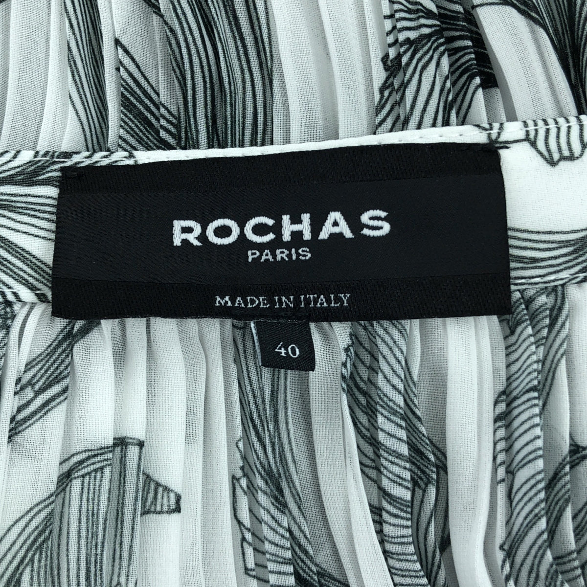 【美品】  ROCHAS / ロシャス | 総柄 サイドジップ プリーツ スカート | 40 | ホワイト/ブラック | レディース