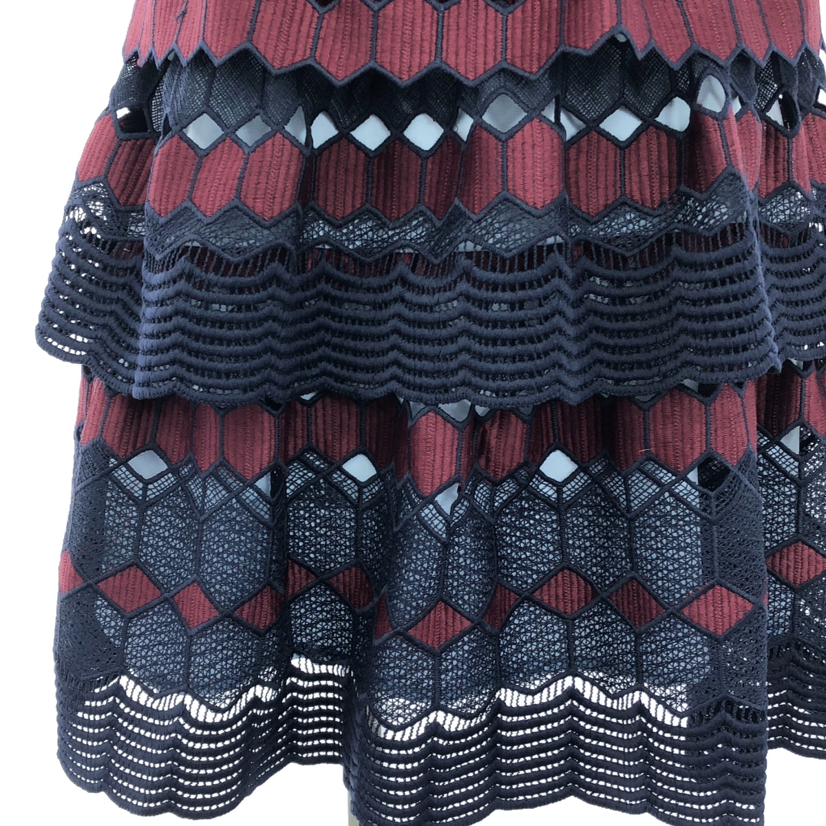 [Good Condition] Self-Portrait | Hexagon Lace Mini Dress | UK8 / US4 | Black/Bordeaux/Navy | Women's