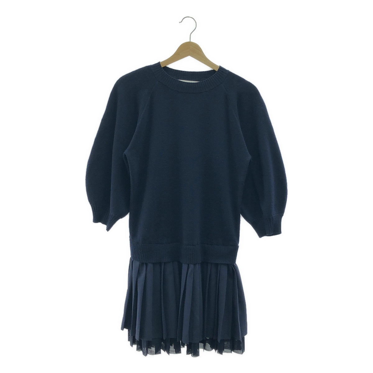 SILVIAN HEACH / 실비안 | 히치 울 볼륨 슬리브 주름 도킹 원피스 | 38 | 네이비 | 여성