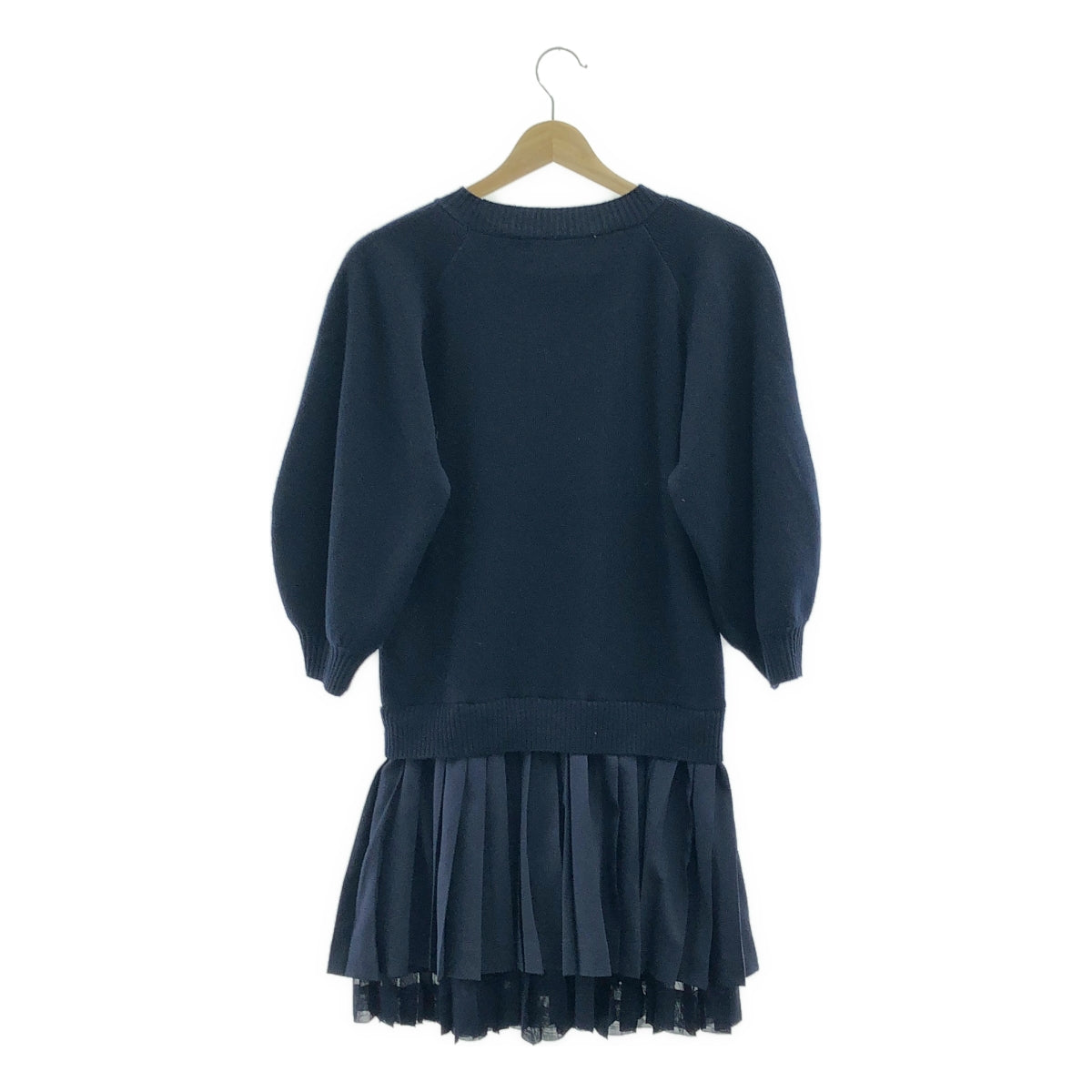 SILVIAN HEACH / 실비안 | 히치 울 볼륨 슬리브 주름 도킹 원피스 | 38 | 네이비 | 여성