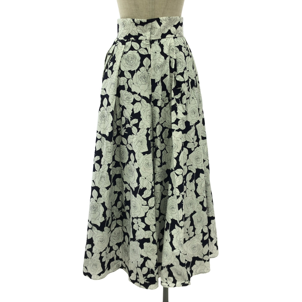 【美品】  SEVEN TEN by MIHO KAWAHITO / セブンテンバイミホカワヒト | ヴィンテージプリント タック スカート | S | ネイビー/ホワイト | レディース