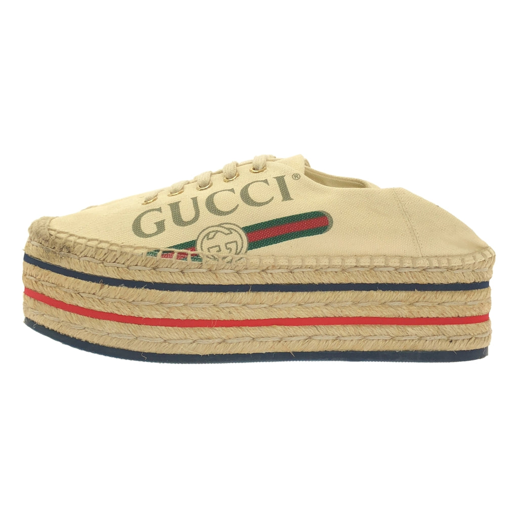 GUCCI | 復古Logo帆布草編鞋 | 38碼 | 米色 | 女款