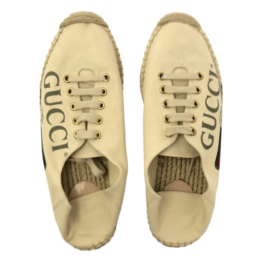 GUCCI | 復古Logo帆布草編鞋 | 38碼 | 米色 | 女款