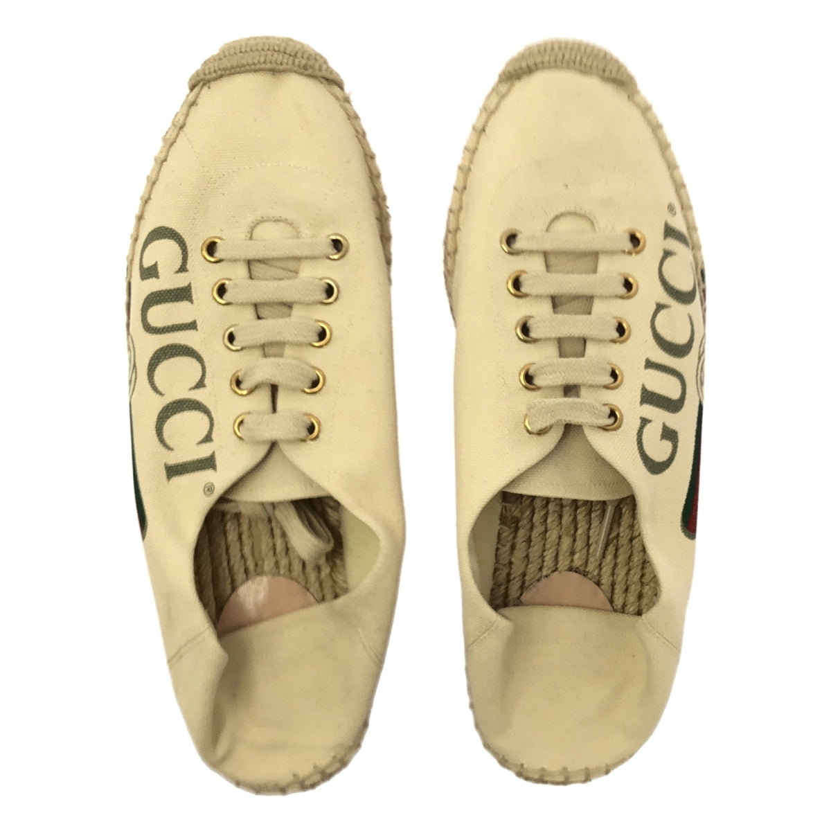 GUCCI | 復古Logo帆布草編鞋 | 38碼 | 米色 | 女款