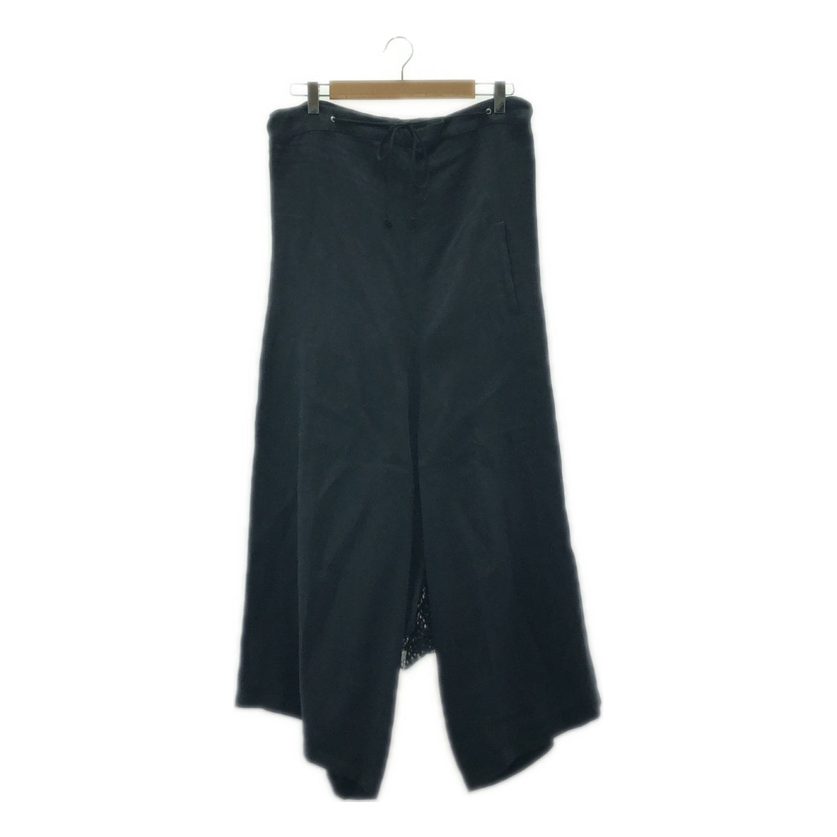 Yohji Yamamoto FEMME / 요우지야마모토팜 | 백개더 레이스 도킹 드로우 스트링 와이드 팬츠 | 2 | 블랙 | 여성