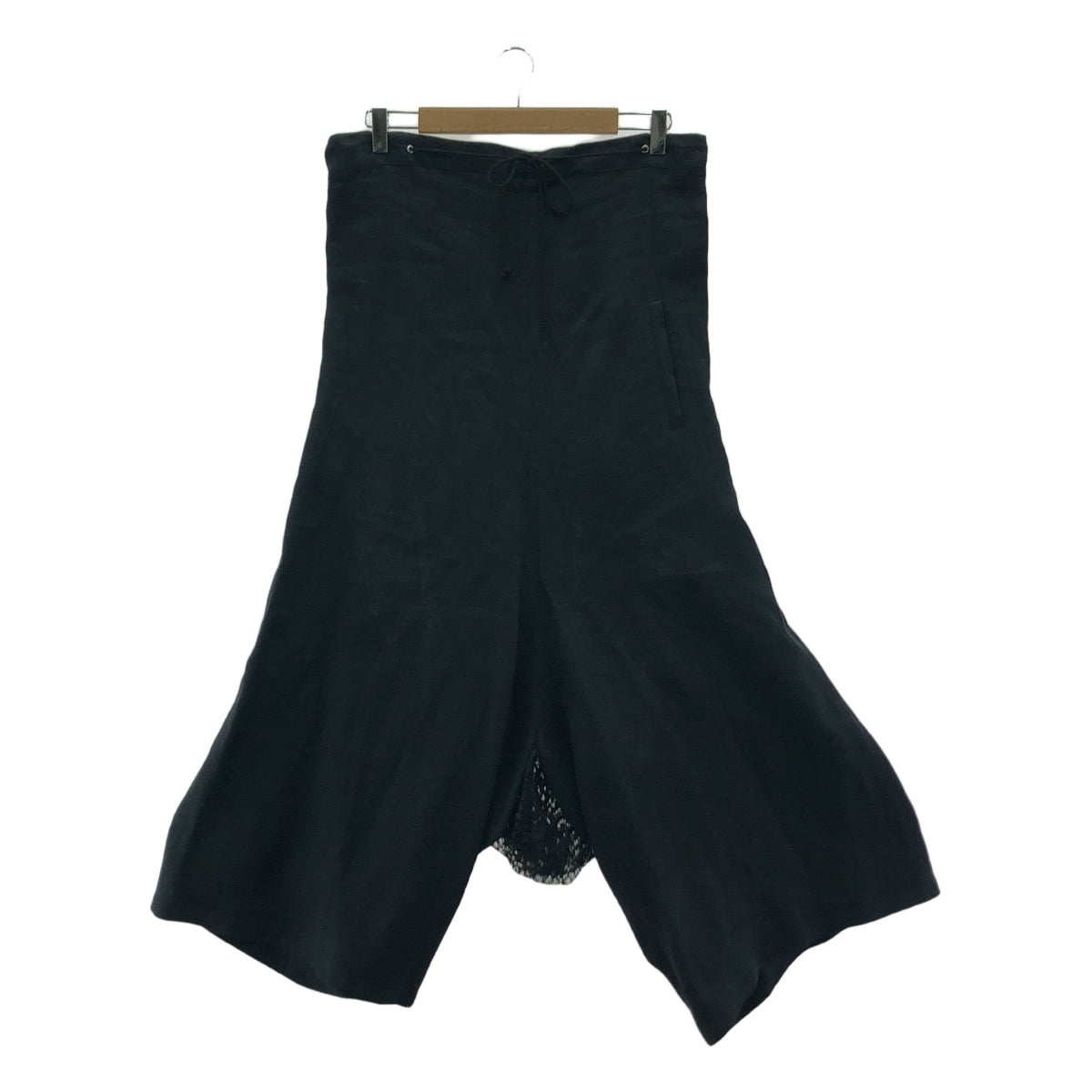 Yohji Yamamoto FEMME / 요우지야마모토팜 | 백개더 레이스 도킹 드로우 스트링 와이드 팬츠 | 2 | 블랙 | 여성