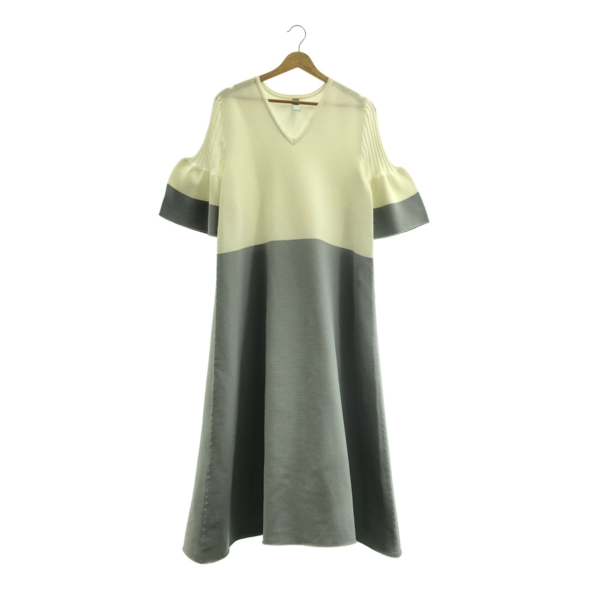 CFCL / 시에프시엘 | POTTERY SHORT BELL SLEEVE FLARE DRESS / 바이컬러 리브 원피스 | 1 |