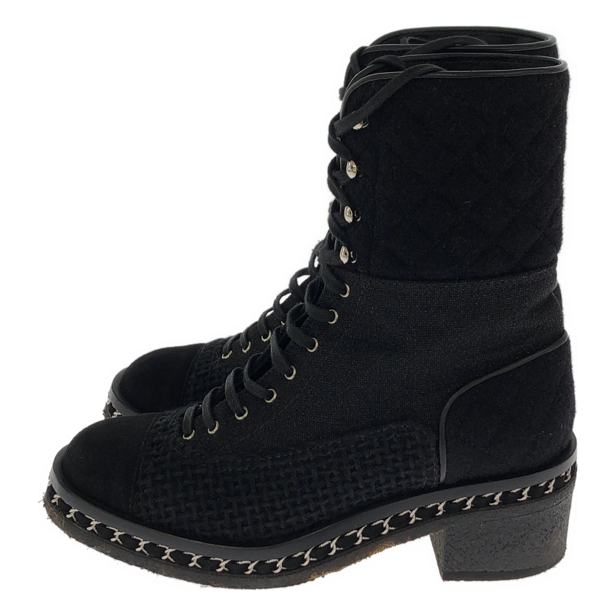 CHANEL | Tweed wool chain sole boots | 39C | Black | Women's