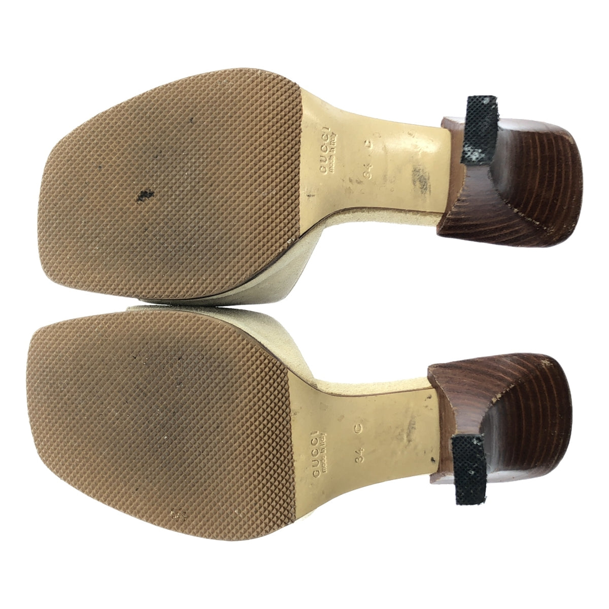 GUCCI / 구찌 | 메탈 버클 스퀘어 투 힐 샌들 | 34 | 베이지 | 여성