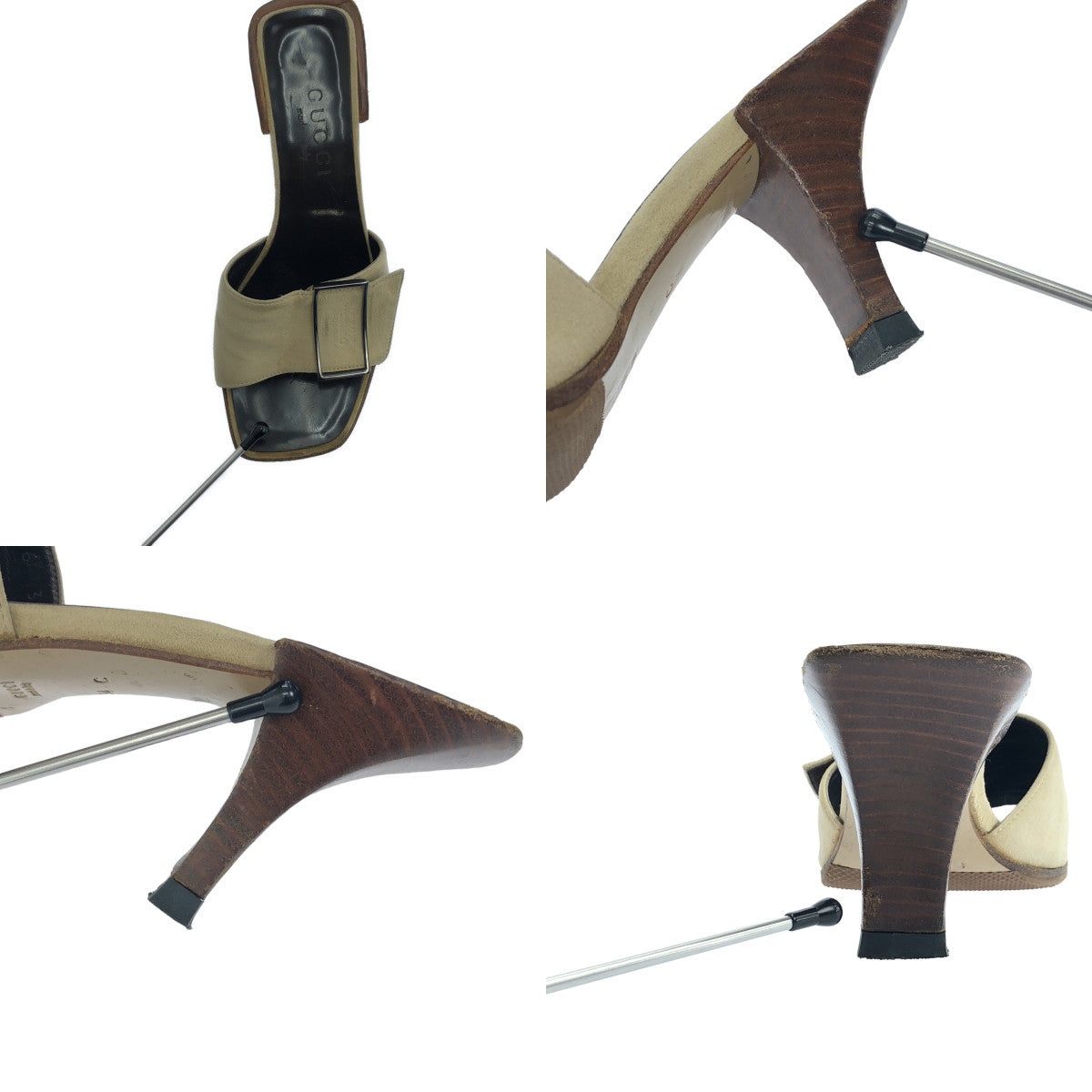 GUCCI / 구찌 | 메탈 버클 스퀘어 투 힐 샌들 | 34 | 베이지 | 여성