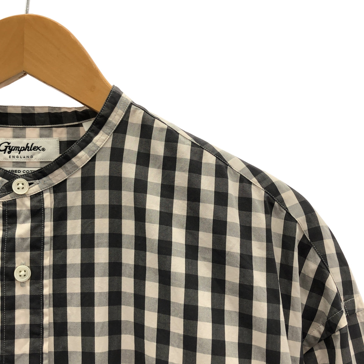 Gymphlex / ジムフレックス | COMBED COTTON / チェック バンドカラー ポケット付き シャツ ワンピース | 12 |