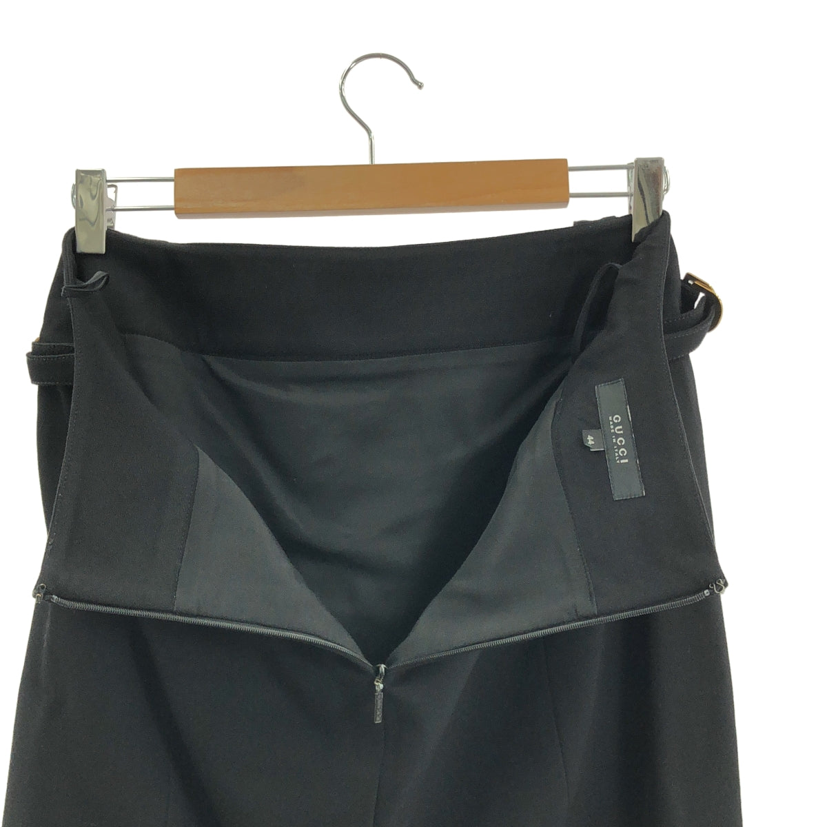 GUCCI | 羊毛雙調節標誌拉鍊後開衩裙 / 全襯裡 | 尺寸 44 | 黑色 | 女款