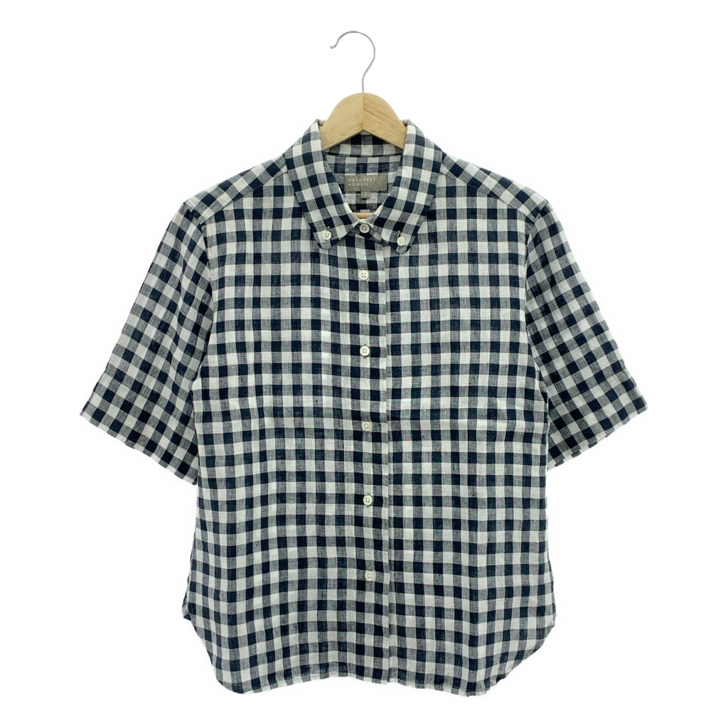 MARGARET HOWELL / マーガレットハウエル | リネン ギンガムチェック ボタンダウン 半袖シャツ | 1 | レディース