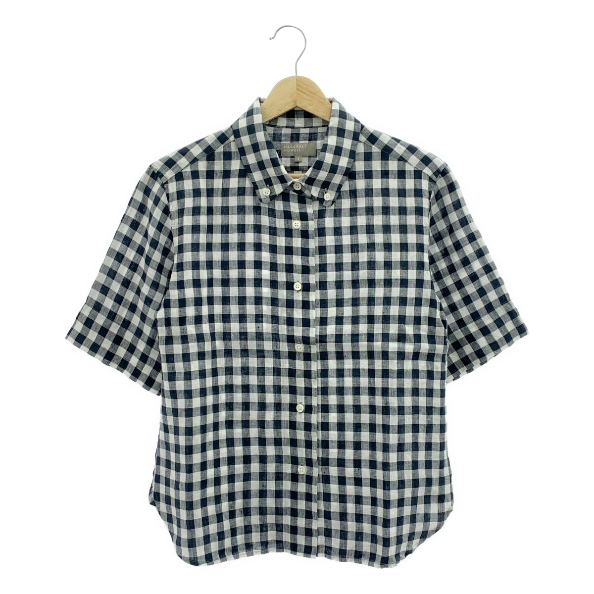 MARGARET HOWELL / マーガレットハウエル | リネン ギンガムチェック ボタンダウン 半袖シャツ | 1 | レディース
