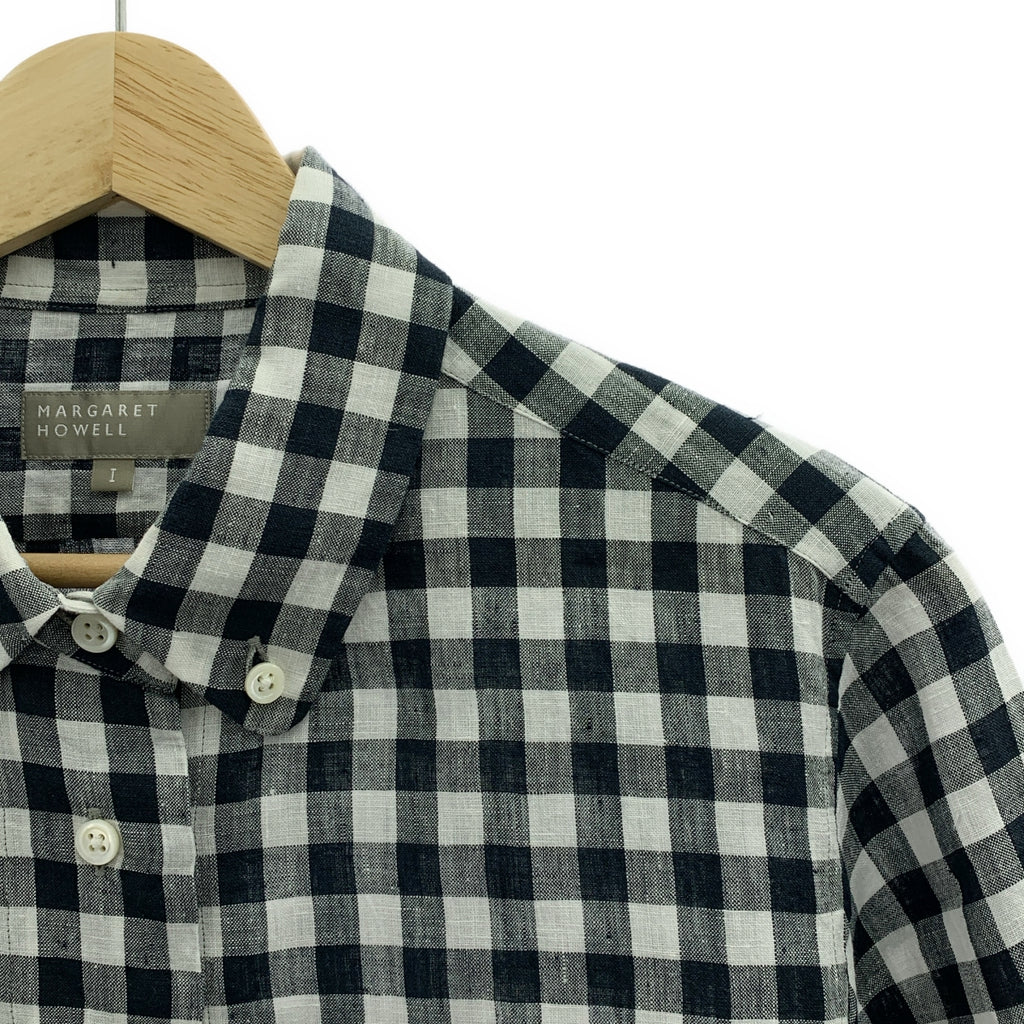MARGARET HOWELL / マーガレットハウエル | リネン ギンガムチェック ボタンダウン 半袖シャツ | 1 | レディース