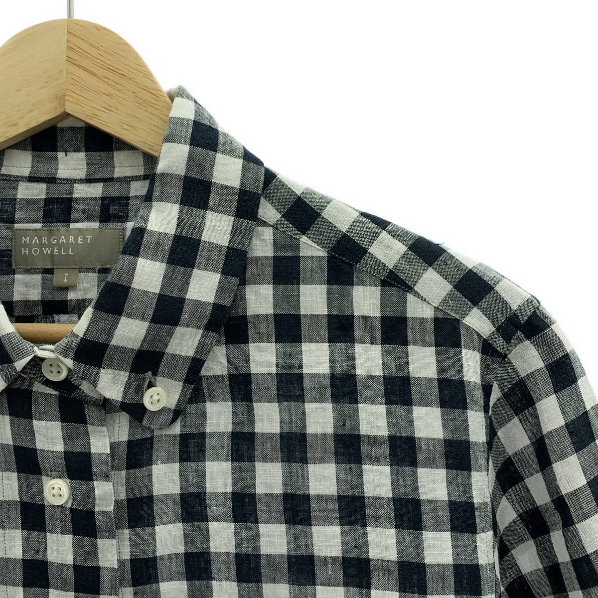 MARGARET HOWELL / マーガレットハウエル | リネン ギンガムチェック ボタンダウン 半袖シャツ | 1 | レディース