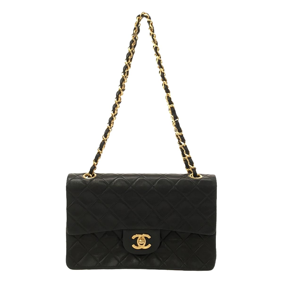 CHANEL | Matelasse 25 Double Flap Chain Shoulder Bag | Black | Women's