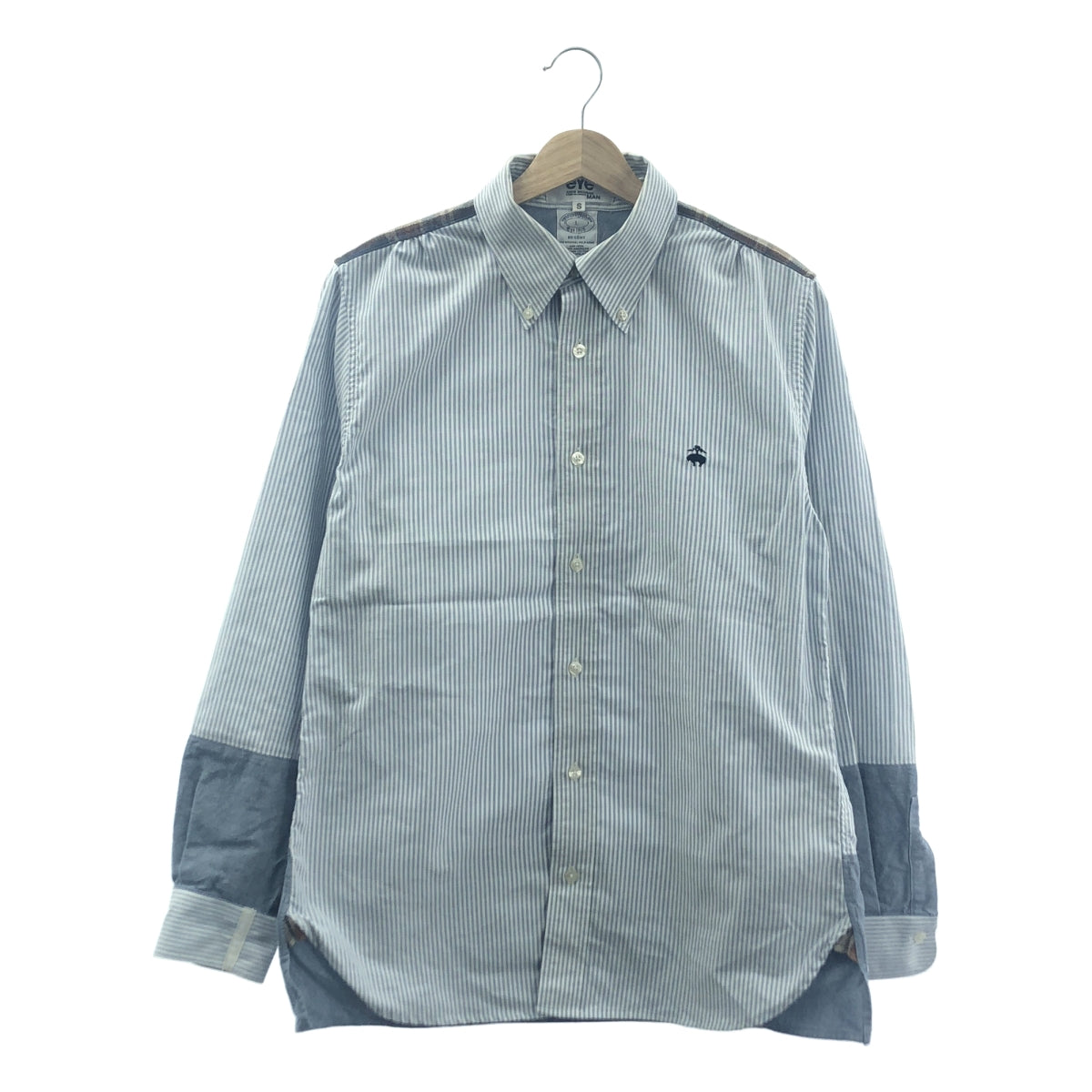 eye JUNYA WATANABE COMME des GARCONS MAN / アイジュンヤワタナベ マン | 2019AW | ×BROOKS BROTHERS ブルックスブラザーズ / 異素材切替 ストライプ オックスフォード ボタンダウンシャツ | S | ブルー / ホワイト / マルチカラー | メンズ