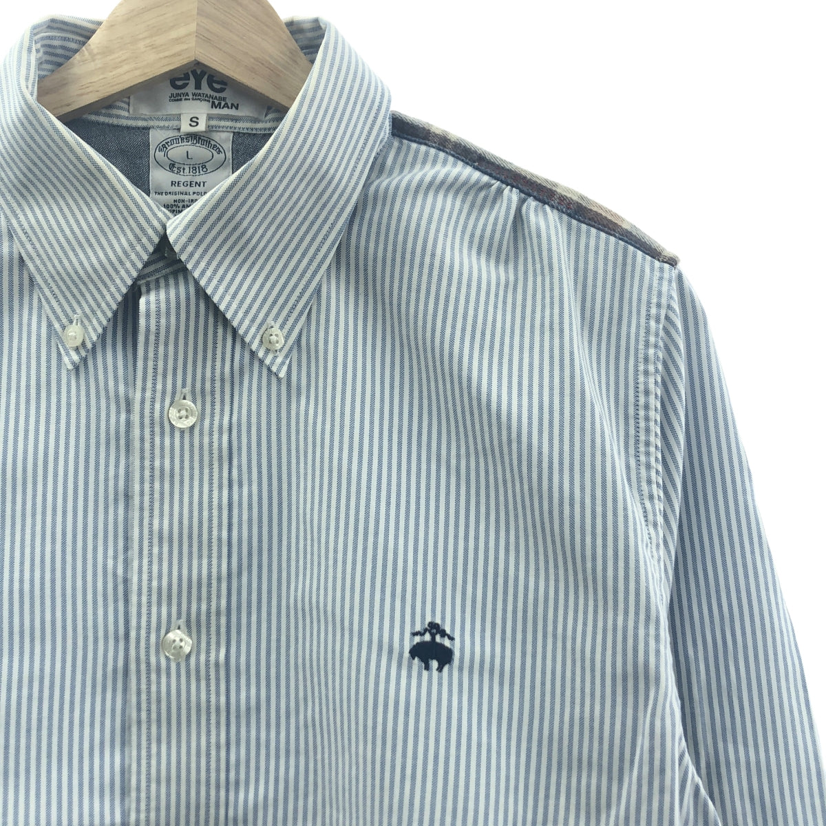 eye JUNYA WATANABE COMME des GARÇONS MAN | 2019 秋冬 | x BROOKS BROTHERS / 混合材質條紋牛津紐扣襯衫 | S 碼 | 藍色/白色/多色 | 男款