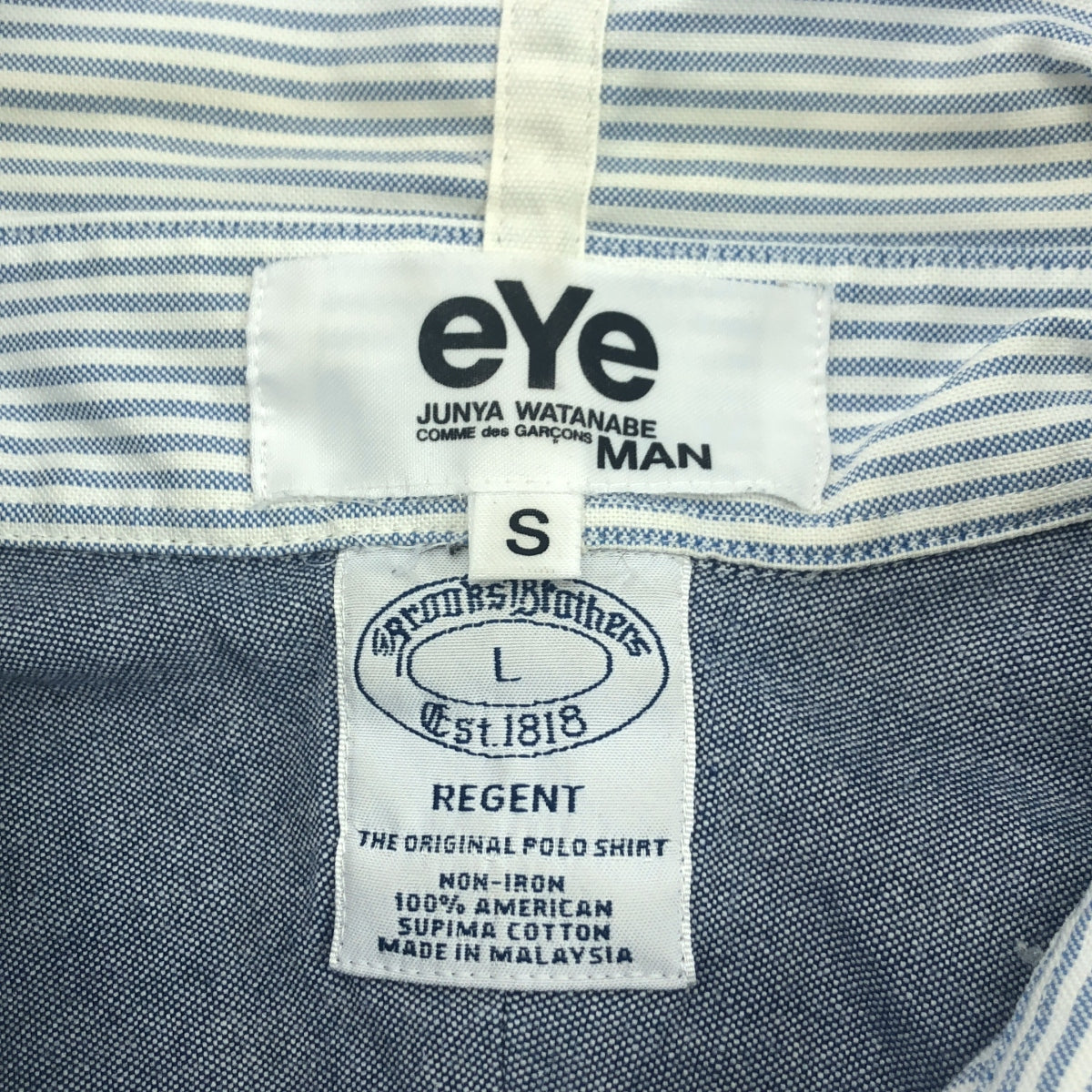 eye JUNYA WATANABE COMME des GARÇONS MAN | 2019 秋冬 | x BROOKS BROTHERS / 混合材質條紋牛津紐扣襯衫 | S 碼 | 藍色/白色/多色 | 男款