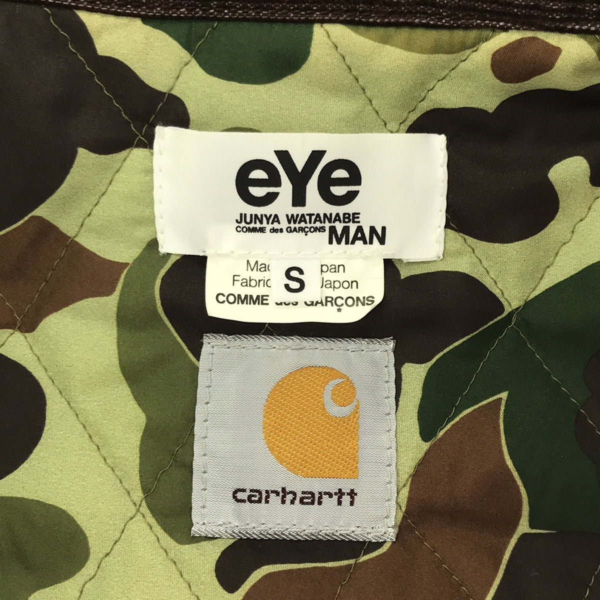 eye JUNYA WATANABE COMME des GARCONS MAN / 아이준야 와타나베 맨 | 2009AW | × Carhartt / 카 하트 다른 소재 전환 가죽 울 패치 덕지 워크 재킷 | S | 브라운 계열 | 남성