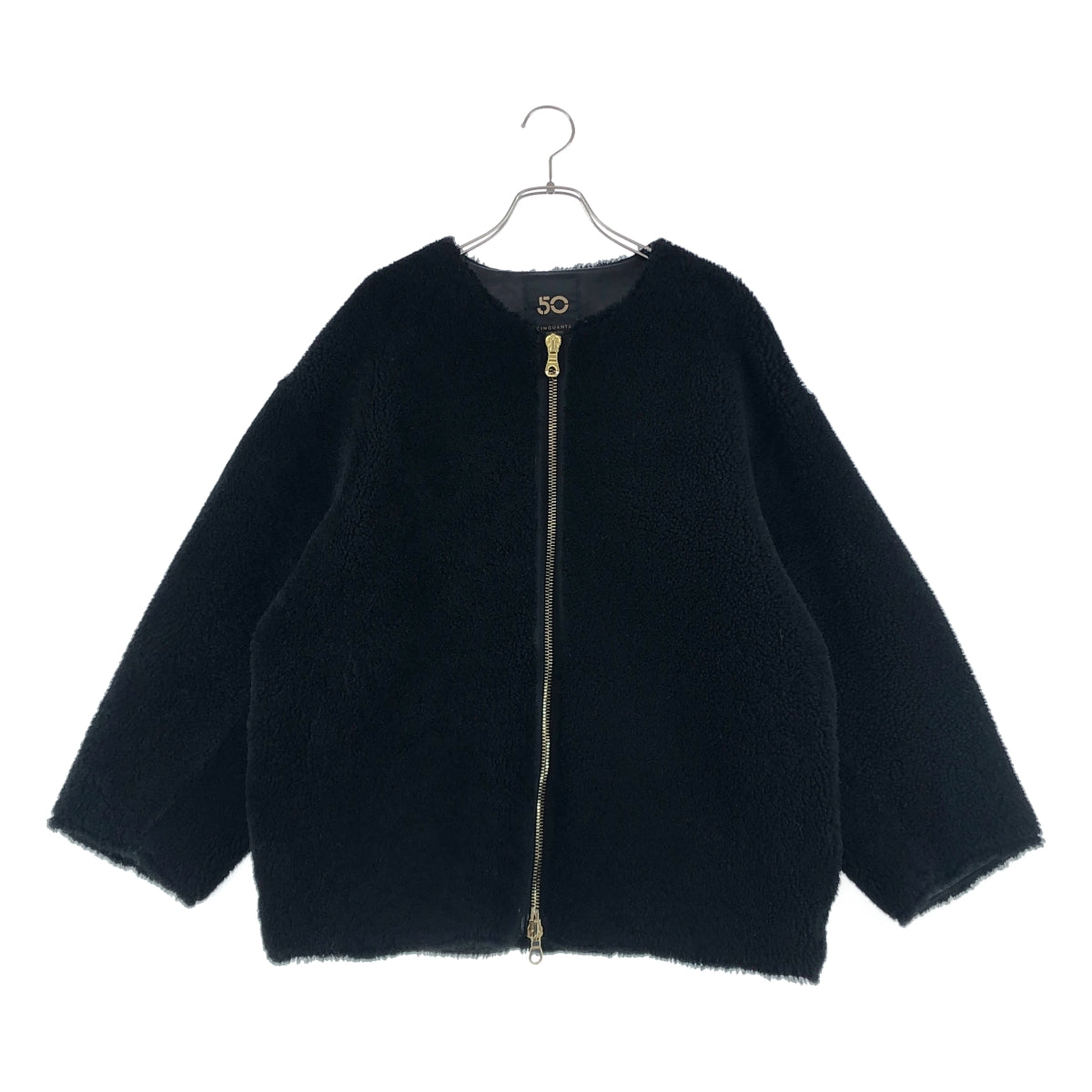 CINQUANTA / チンクワンタ | ムートンレザー ボア ダブルジップ ノーカラー ジャケット / ロゴ総裏地 | 40 | レディース