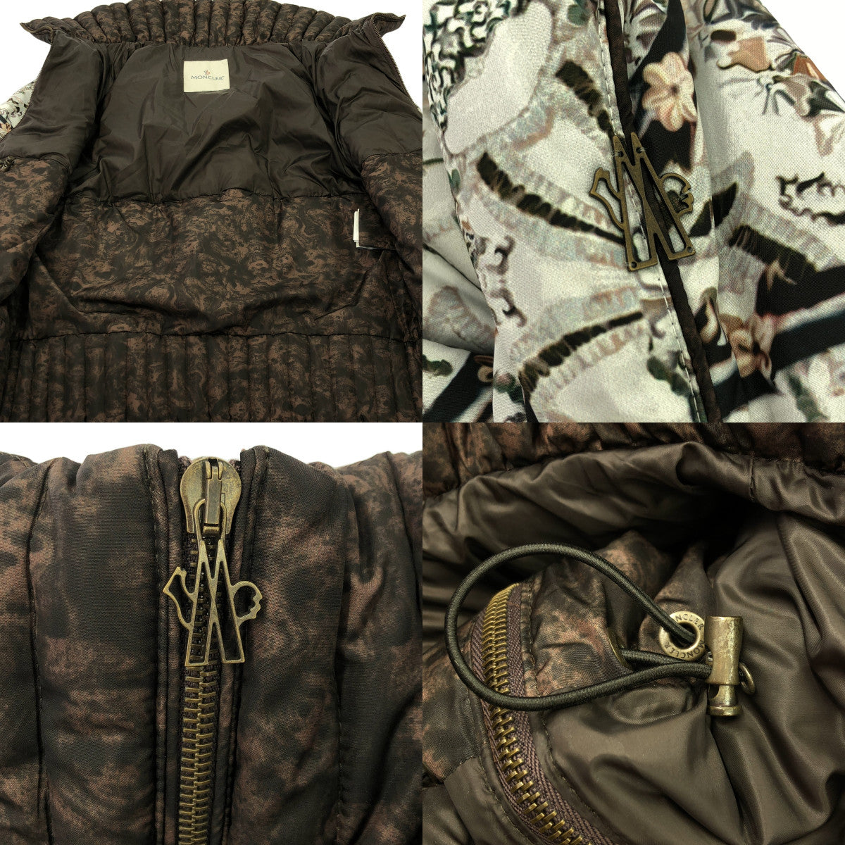 [狀況良好] MONCLER | FIEST GIUBBOTTO / 全身印花多層袖抽繩羽絨外套 | 0 | 白色/棕色 | 女款