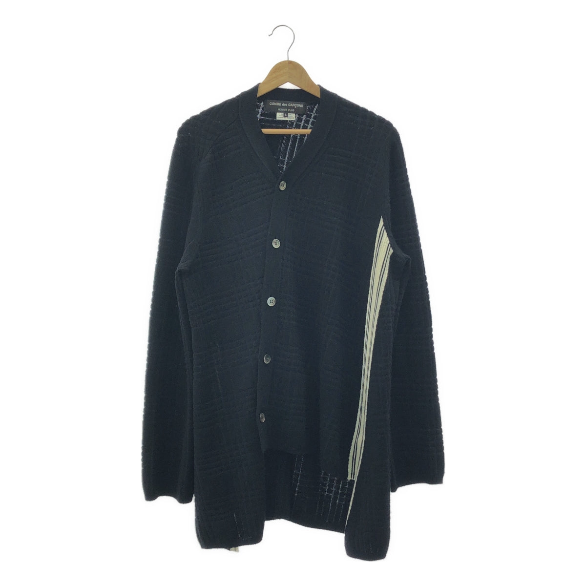 COMME des GARÇONS HOMME PLUS | 2018 秋冬 / AD2018 |扭紋格紋羊毛針織開襟衫| SHOPBOP L 號 |黑/白|男士