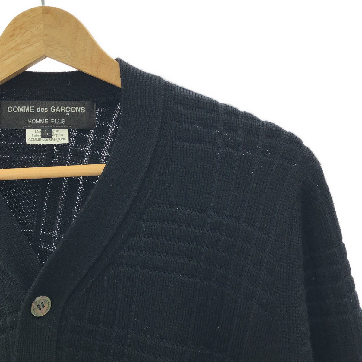 COMME des GARÇONS HOMME PLUS | 2018 秋冬 / AD2018 |扭紋格紋羊毛針織開襟衫| SHOPBOP L 號 |黑/白|男士