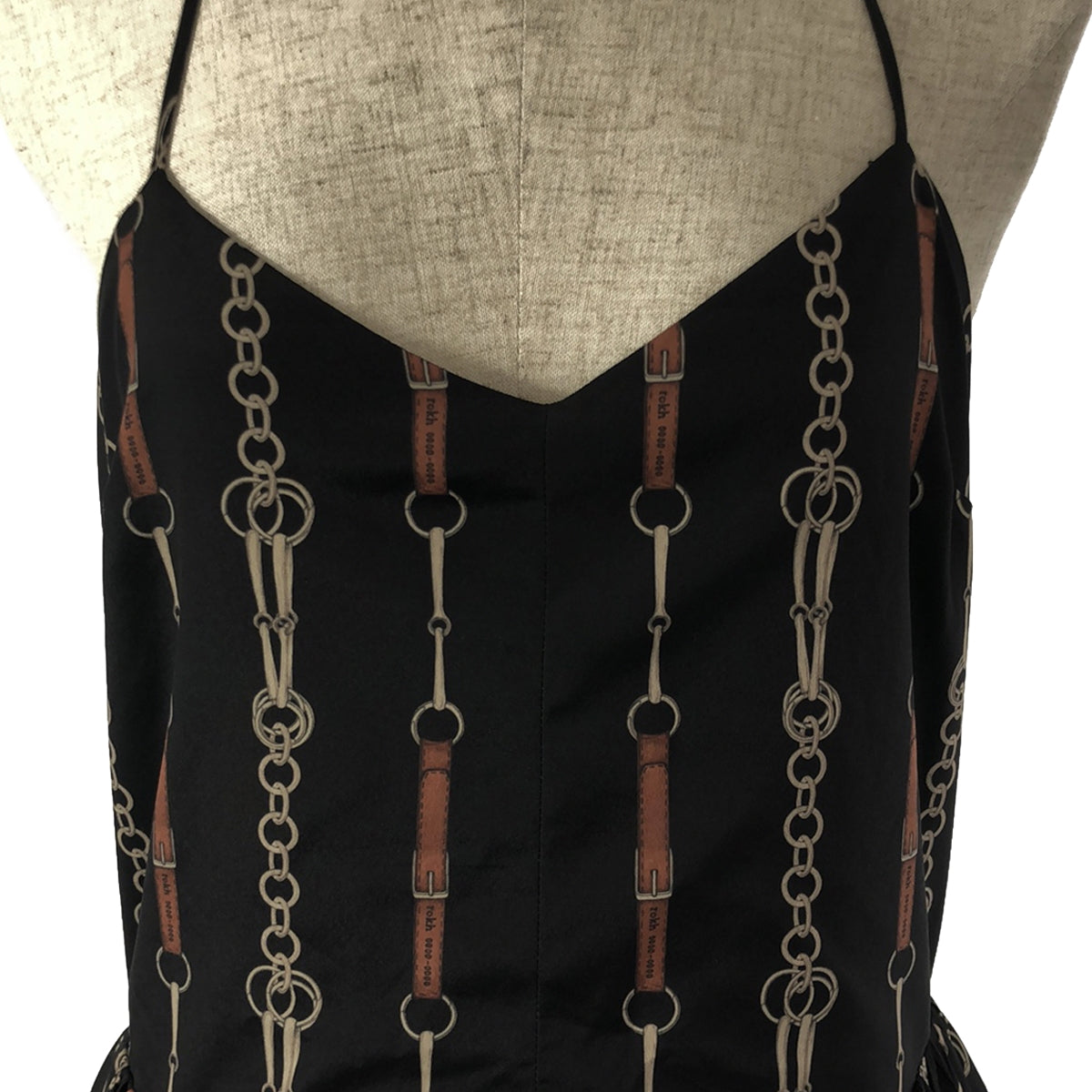 [狀況良好] Rokh |寬袖鏈條印花長裙 |尺寸 38 |黑色/棕色|女性的