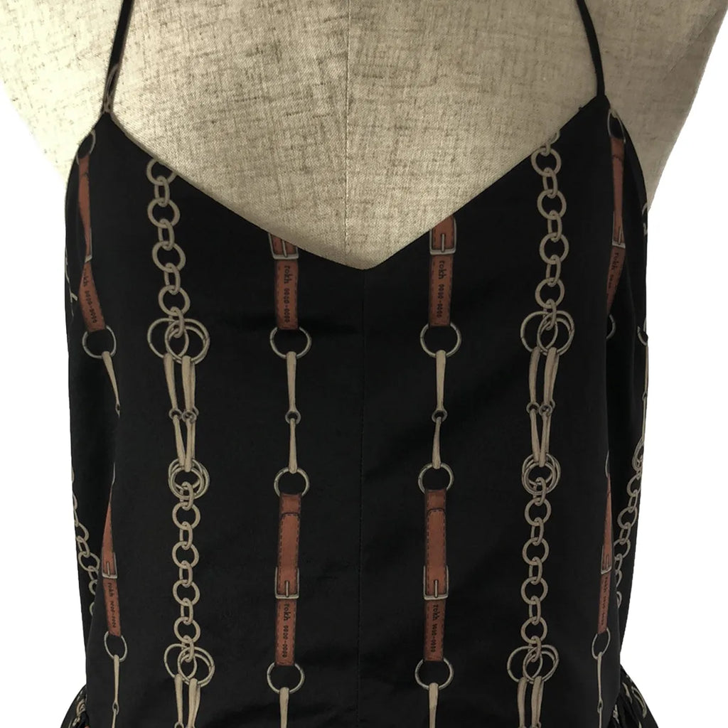 【美品】  Rokh / ロック | ボリュームスリーブ付 チェーン総柄ロングワンピース | 38 | ブラック/ブラウン | レディース