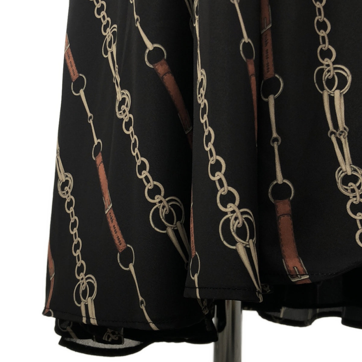 [狀況良好] Rokh |寬袖鏈條印花長裙 |尺寸 38 |黑色/棕色|女性的