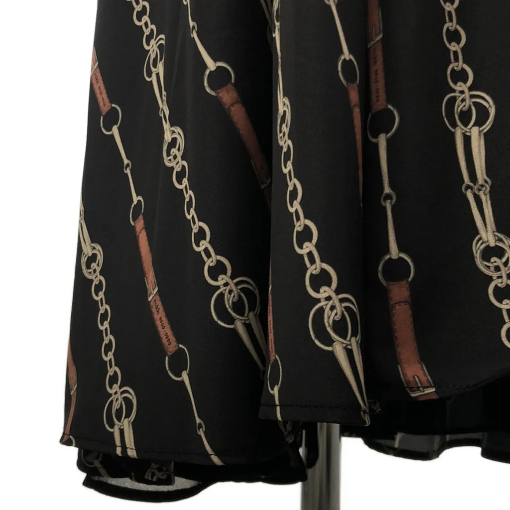 【美品】  Rokh / ロック | ボリュームスリーブ付 チェーン総柄ロングワンピース | 38 | ブラック/ブラウン | レディース