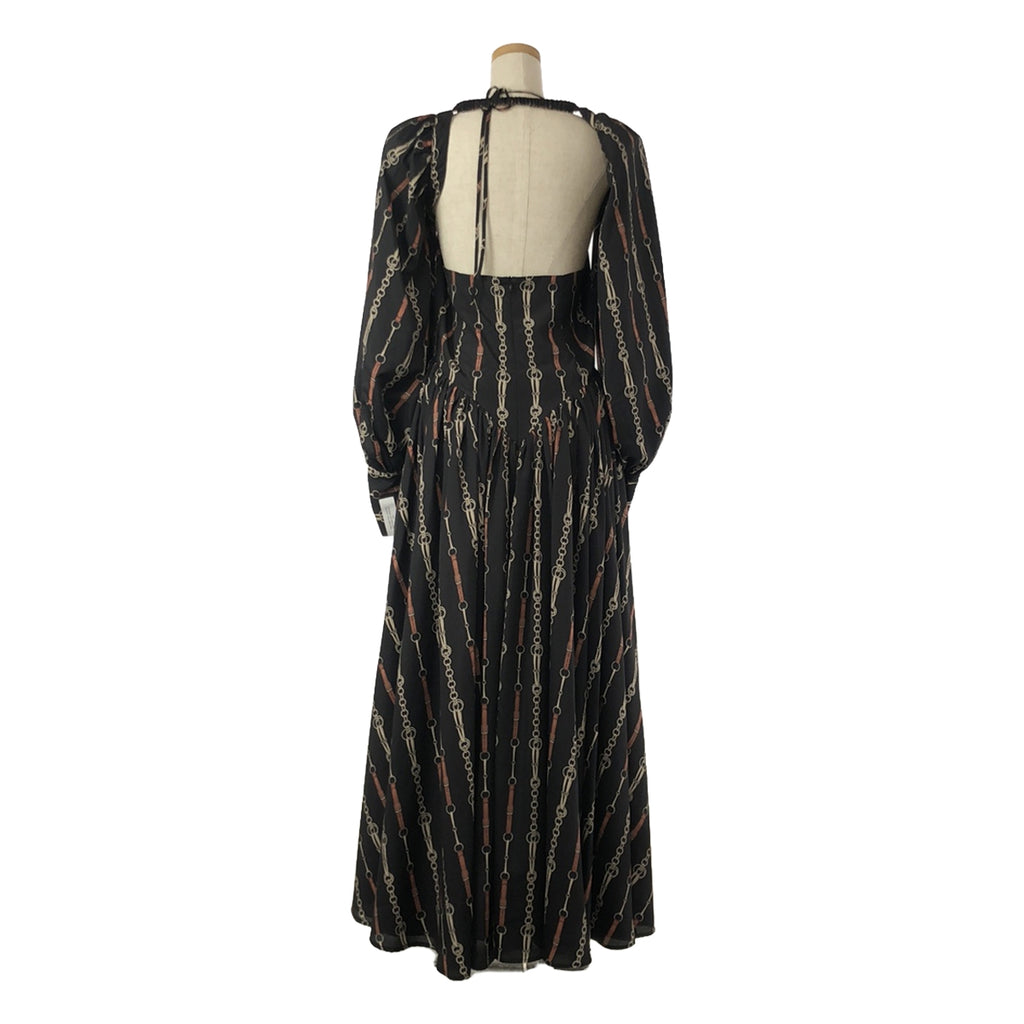【美品】  Rokh / ロック | ボリュームスリーブ付 チェーン総柄ロングワンピース | 38 | ブラック/ブラウン | レディース