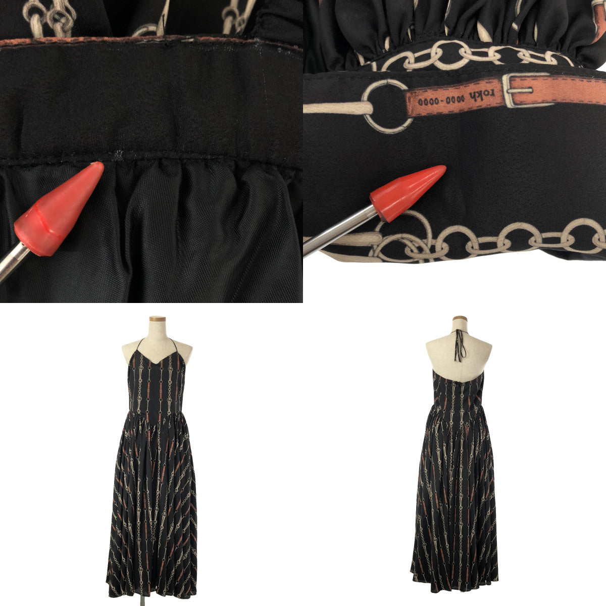 【美品】  Rokh / ロック | ボリュームスリーブ付 チェーン総柄ロングワンピース | 38 | ブラック/ブラウン | レディース