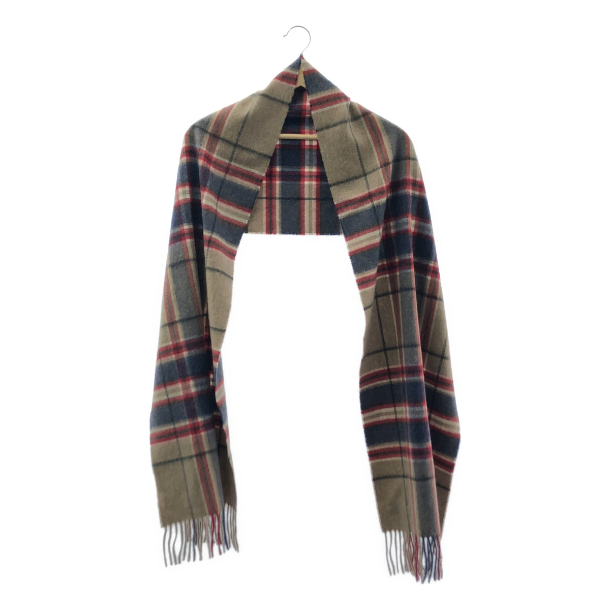 [狀況極佳] JOHNSTONS OF ELGIN 羊絨格紋流蘇圍巾 | 多色 | 女款