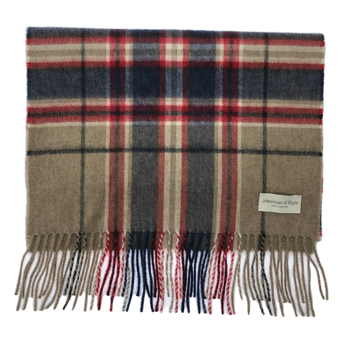 [狀況極佳] JOHNSTONS OF ELGIN 羊絨格紋流蘇圍巾 | 多色 | 女款