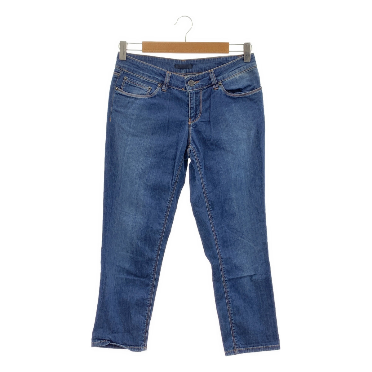 PRADA / 프라다 | 로고 가죽 패치 데님 바지 | 25 | 인디고 | 여성