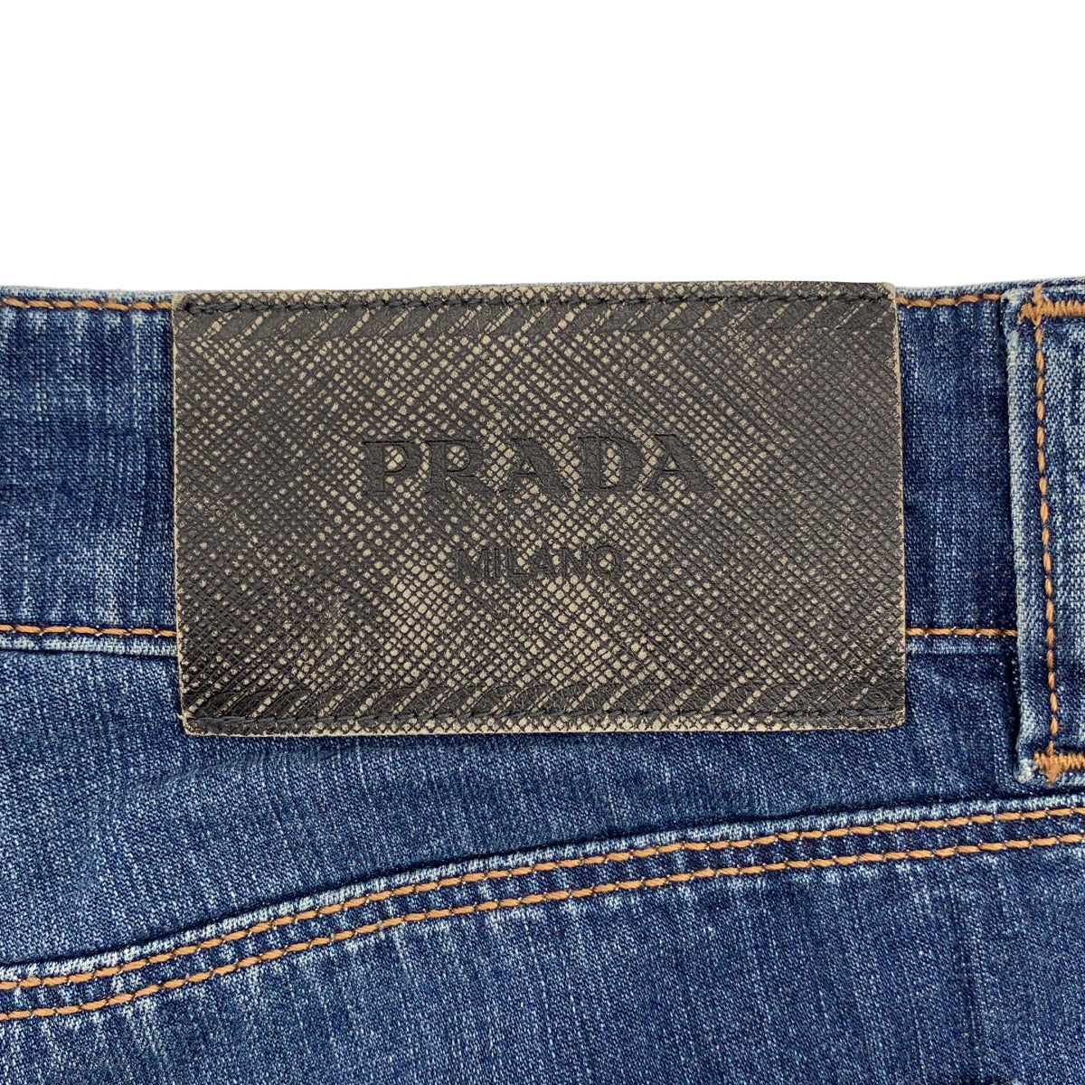 PRADA / 프라다 | 로고 가죽 패치 데님 바지 | 25 | 여성
