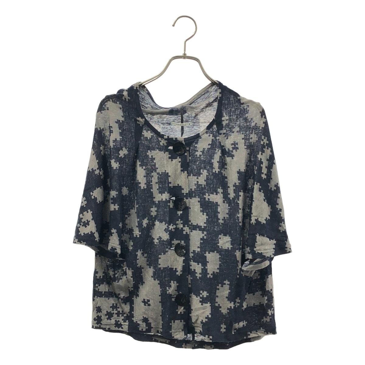 mina perhonen / ミナペルホネン | puzzle リネン 総柄 半袖シャツ | 38 | ネイビー | レディース