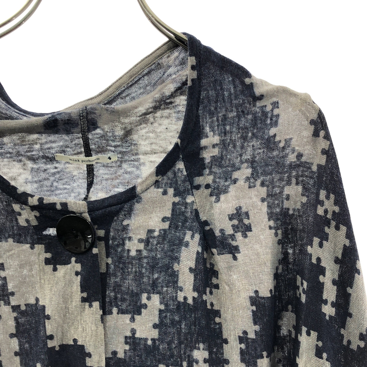 mina perhonen / ミナペルホネン | puzzle リネン 総柄 半袖シャツ | 38 | ネイビー | レディース