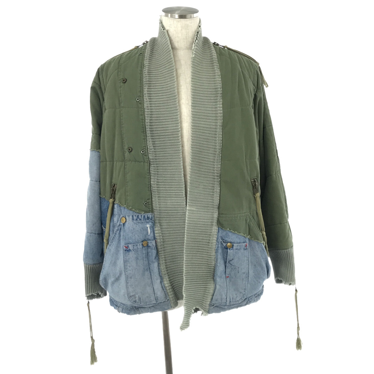 GREG LAUREN | 50/50ARMY/DENIM PUFFY KIMONO / Remake Docking Destroy Puffy Jacket | 3 | Khaki/Indigo | Men's