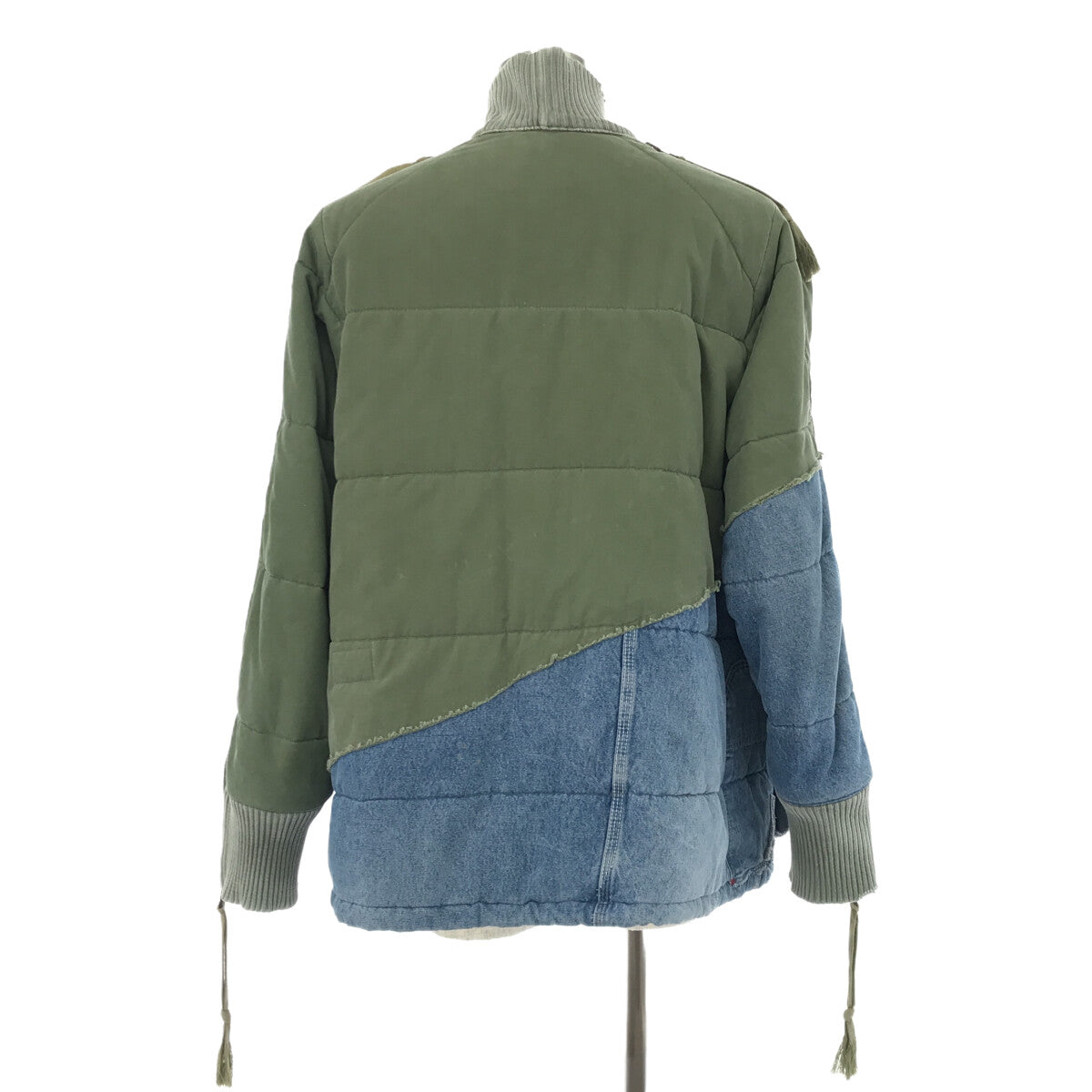 GREG LAUREN / グレッグローレン | 50/50ARMY/DENIM PUFFY KIMONO / リメイク ドッキング デストロイ パフィージャケット | 3 | カーキ/インディゴ | メンズ