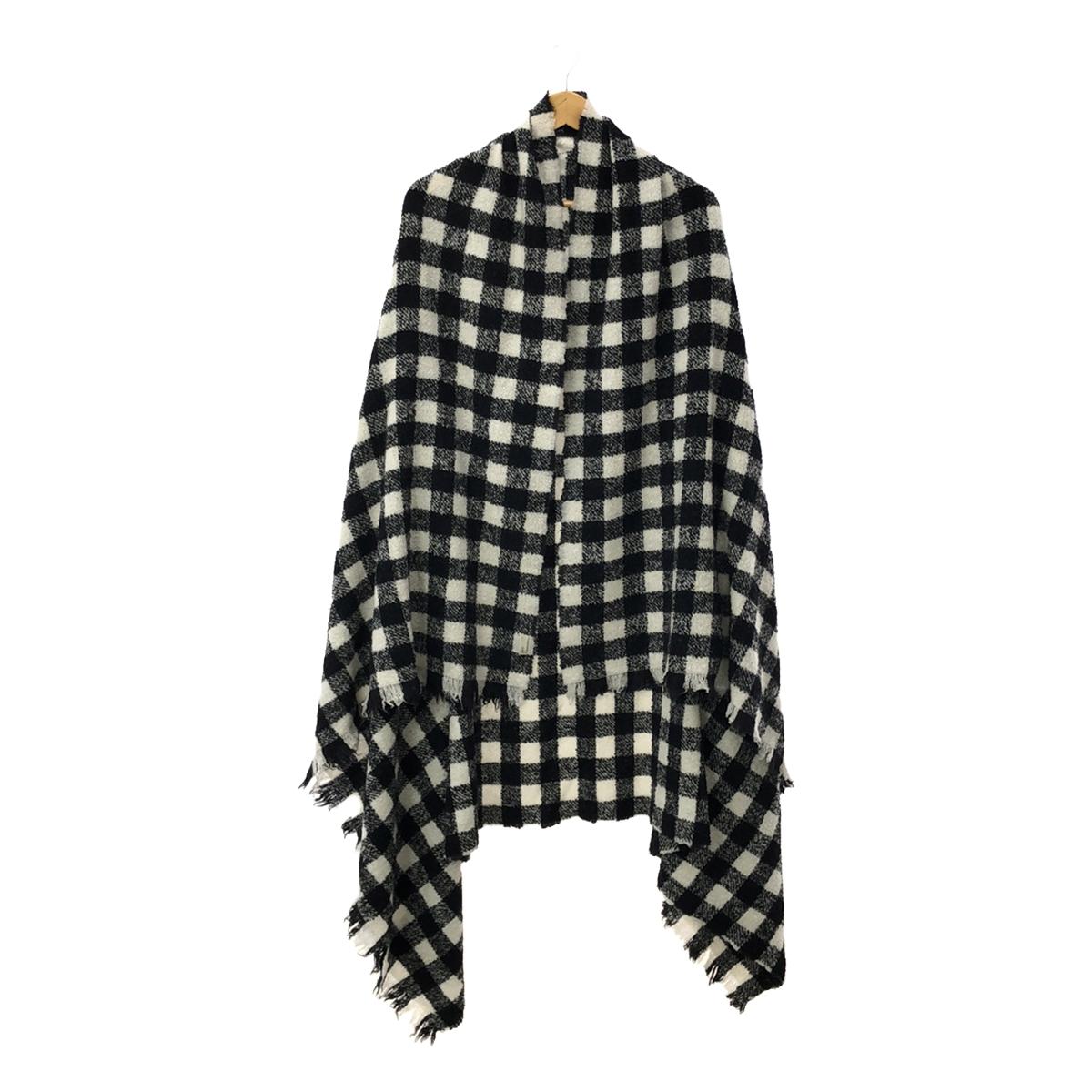 【미품】destin / 데스틴 | 체크 프린지 대형 스톨 | 화이트 / 블랙