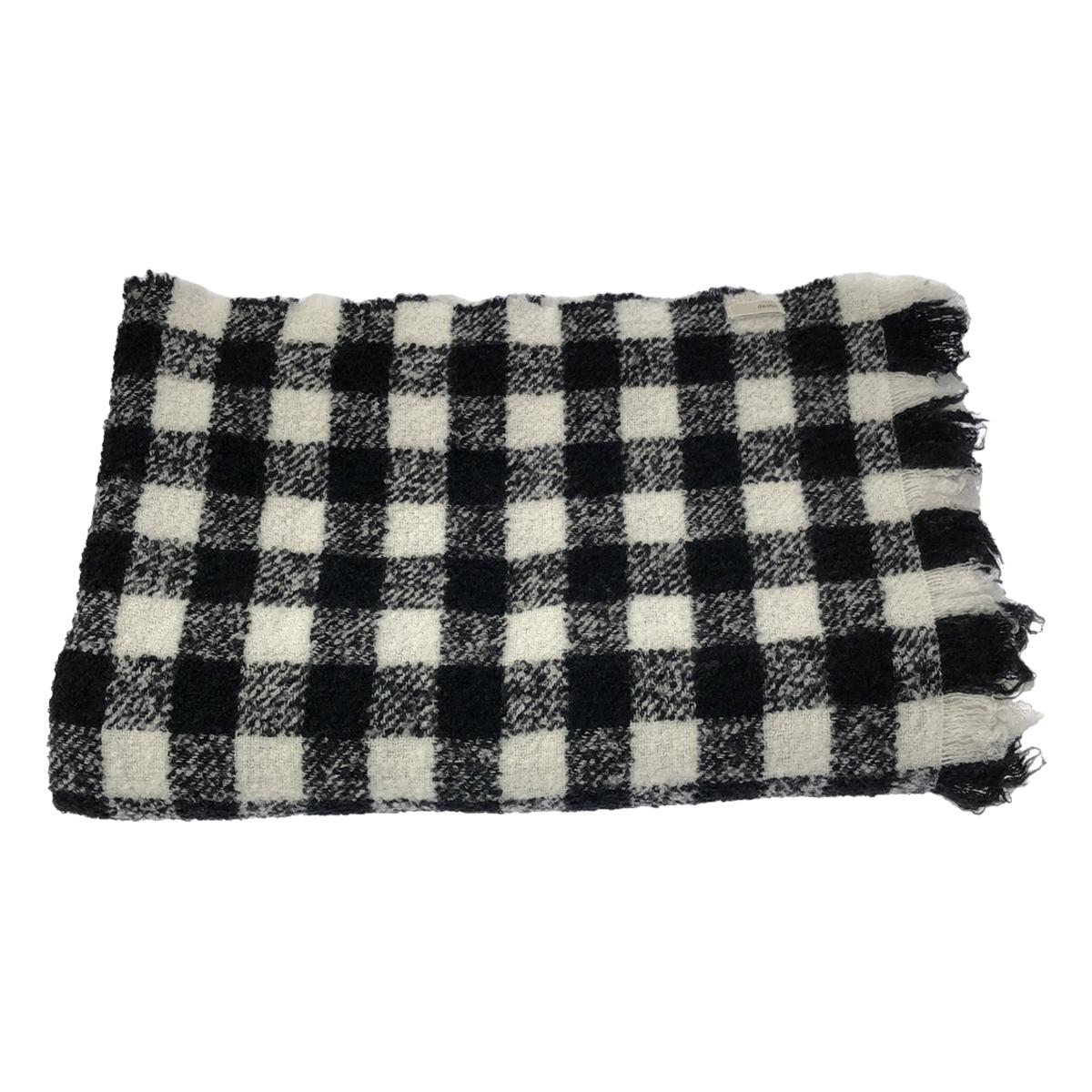 【미품】destin / 데스틴 | 체크 프린지 대형 스톨 | 화이트 / 블랙