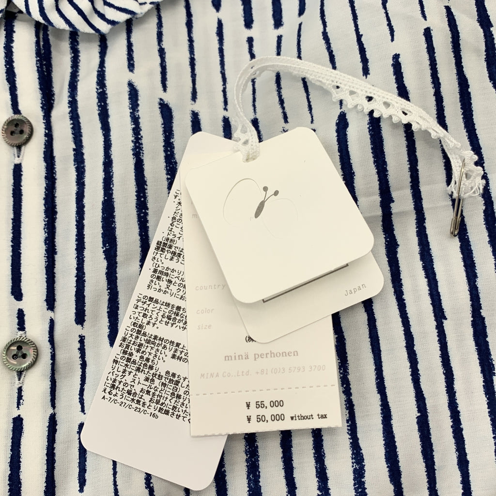 mina perhonen / 미나펠호넨 | 2025-26 a/w | misty flower 꽃 스트라이프 라운드 컬러 셔츠 | 40 |