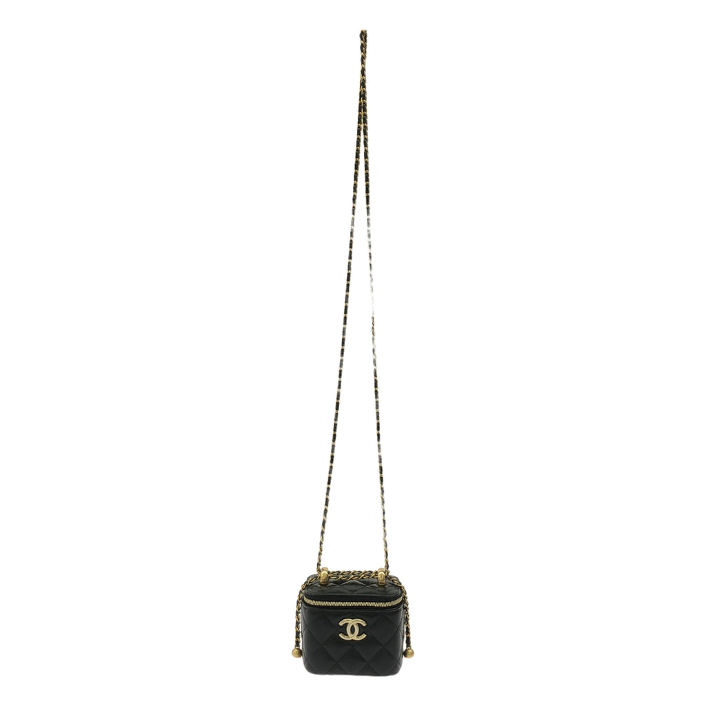 【美品】  CHANEL / シャネル | AP2292 ココマーク マトラッセ ラムスキン バニティ チェーン ポーチ ショルダーバッグ 32番台 | ブラック / ゴールド | レディース