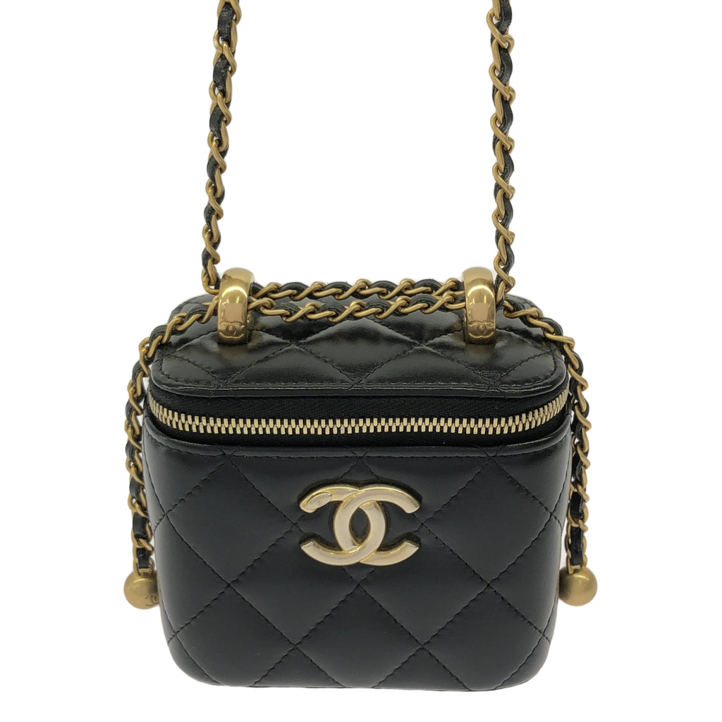 【美品】  CHANEL / シャネル | AP2292 ココマーク マトラッセ ラムスキン バニティ チェーン ポーチ ショルダーバッグ 32番台 | ブラック / ゴールド | レディース